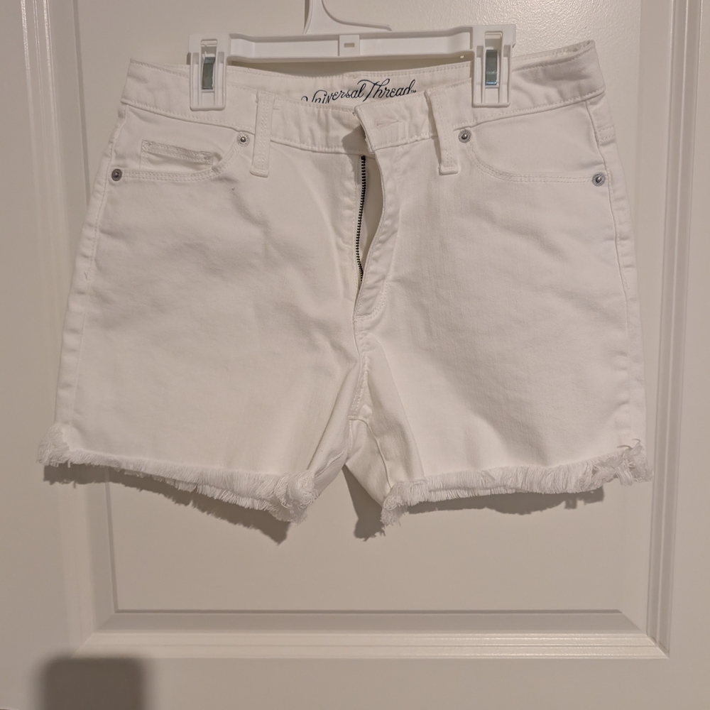 Universal Thread White Jean Shorts with Frayed Hem